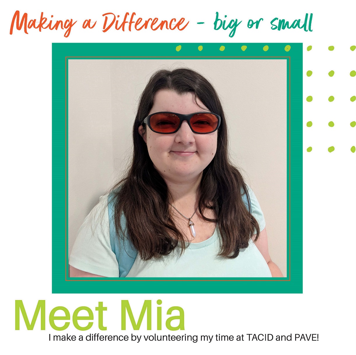 Photo of Mia. Text says 